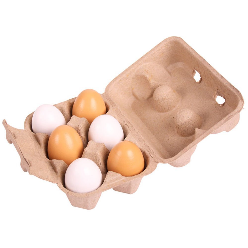 12 Pieces White & Brown Deluxe Wooden Eggs in Real Egg Carton Play Food 