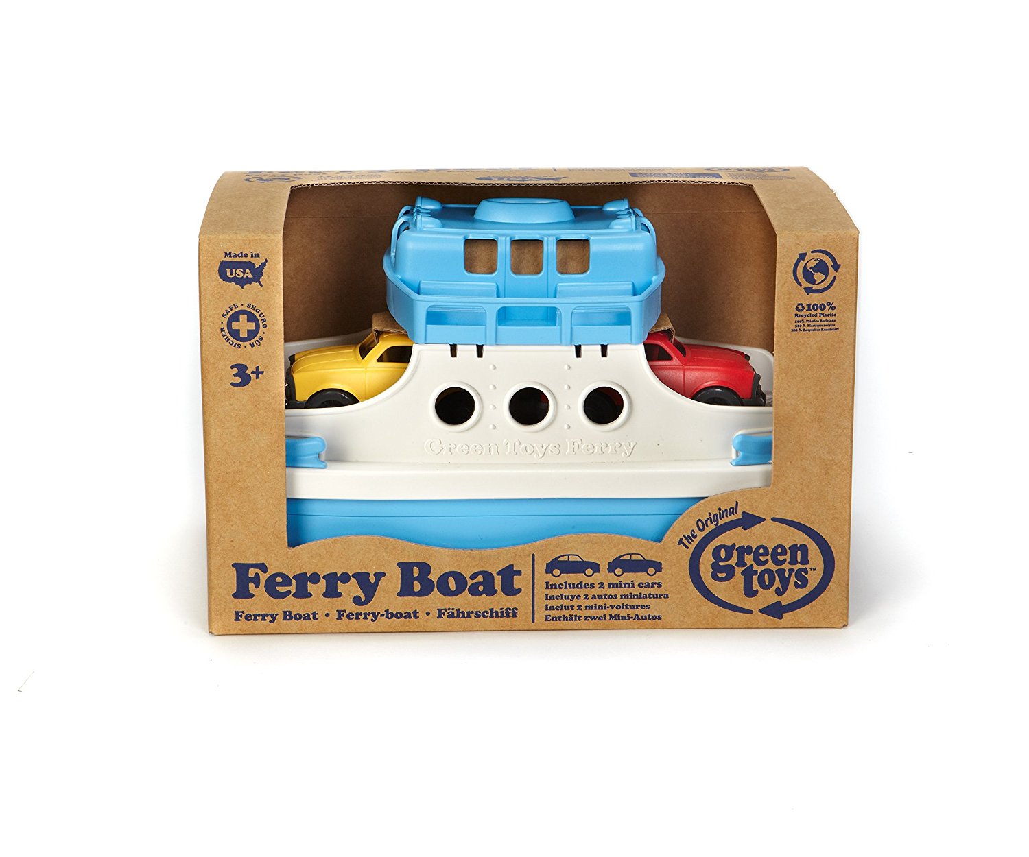 Green Toys Ferry Boat No BPA Motor Skills Dishwasher Safe Made in USA. phthalates Pretend Play Recycled Plastic Kids Bath Toy Floating Vehicle PVC Blue/White CB 