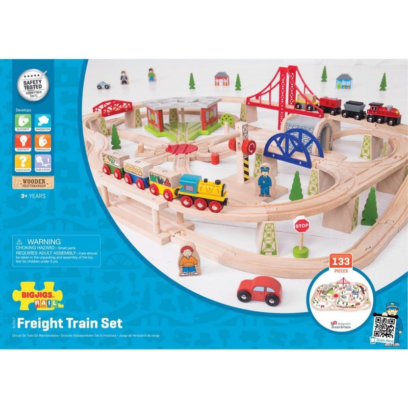 Bigjigs Rail Wooden Freight Train Set with Storage Box (130 Pieces