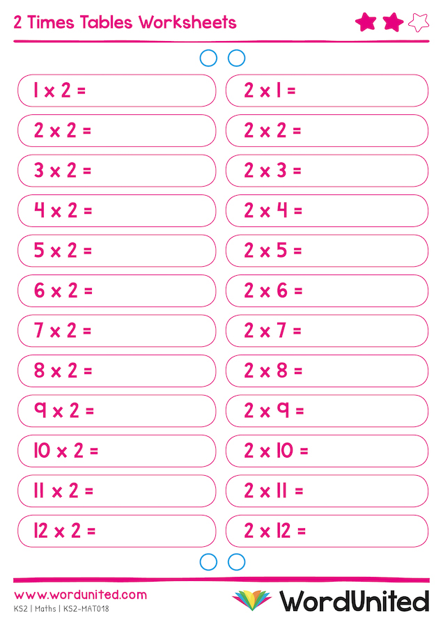 2 Times Tables Worksheets In Order And