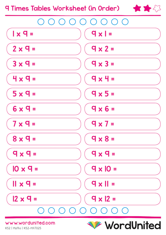 9 Times Tables Worksheets (in Order and Random) WordUnited