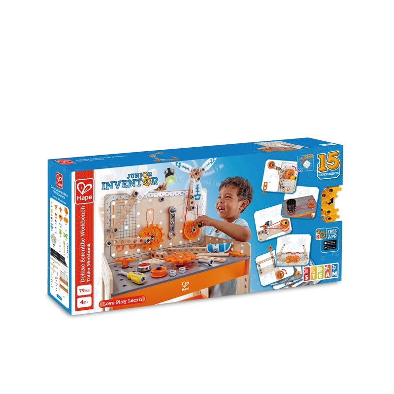 Multicolor Stem Building Set Toy Hape Junior Inventor Deluxe Scientific Workbench 79Piece 