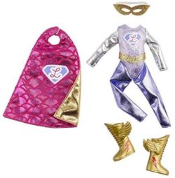 Lottie doll superhero cape, mask, suit and boots