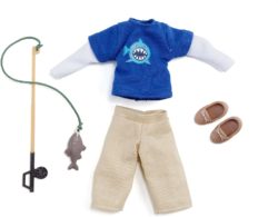 Lottie doll fishing rod, fish and clothes